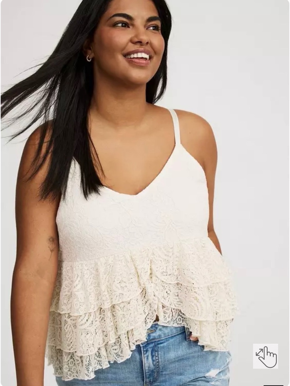 torrid Ivory Lace Tiered Ruffle Tank